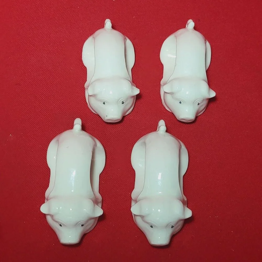 Vintage Napkin Holder Ring Pigs Porcelain White Piggy Napkin Rings Set of 4